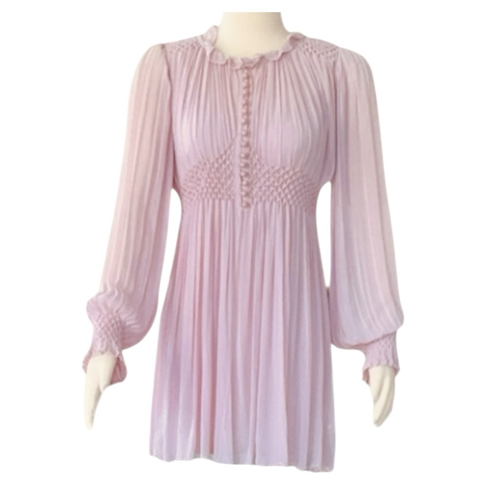 LOVESHACKFANCY Belinda Smocked A-Line Swing Long Sleeve Button-down Mini Dress - Picture 13 of 15